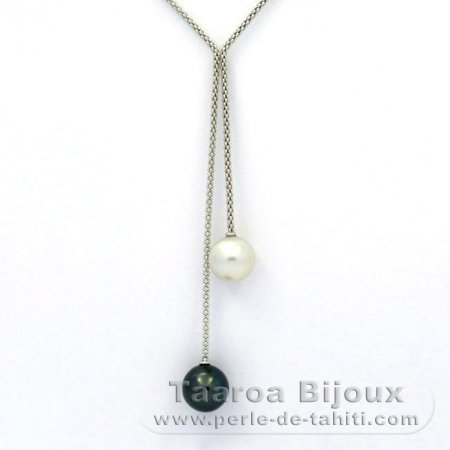 Silber Halsband und 2 Runde TahitiPerlen C 11.2 und 11.5 mm