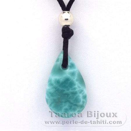 Gewachsene Baumwolle Halsband und 1 Larimar - 20.6 x 12.8 x 6.4 mm - 1.25 gr