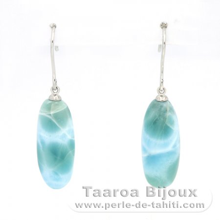 Silber Ohrringe und 2 Larimar - 22 x 9 x 7.5 mm - 5.3 gr