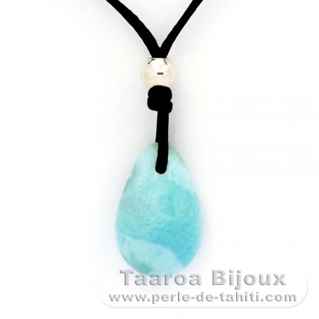 Baumwolle Halsband, Silber und 1 Larimar - 18 x 12 x 6.8 mm - 2.4 gr