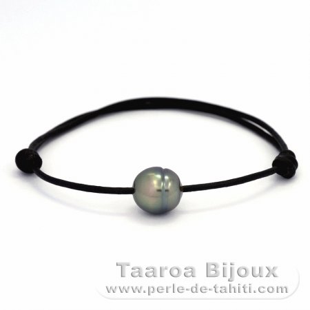 Leder Armband und 1 Circles TahitiPerle C 10.5 mm