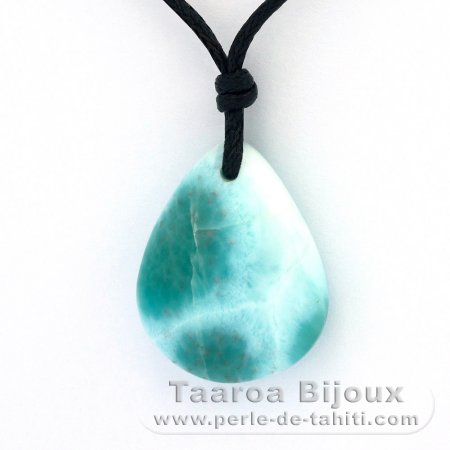 Baumwolle Halsband und 1 Larimar - 22 x 17 x 6 mm - 3.9 gr