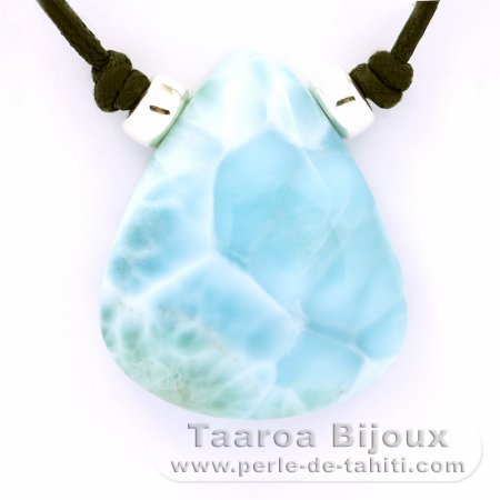 Baumwolle Halsband und 1 Larimar - 30 x 25 x 9.8 mm - 12.4 gr