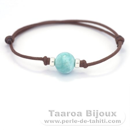 Baumwolle Armband und 1 Larimar - 11.3 mm - 2.5 gr