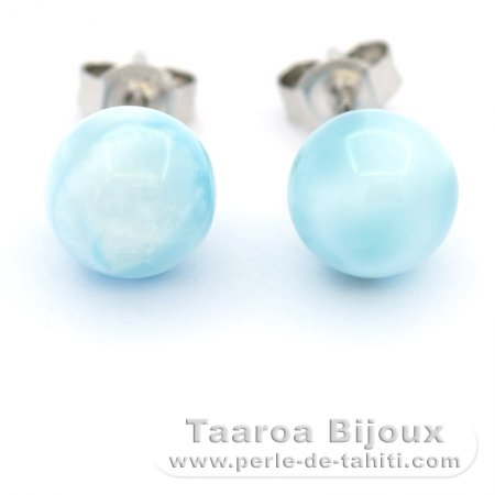 Silber Ohrringe und 2 Larimar - 8.2 mm - 1.7 gr