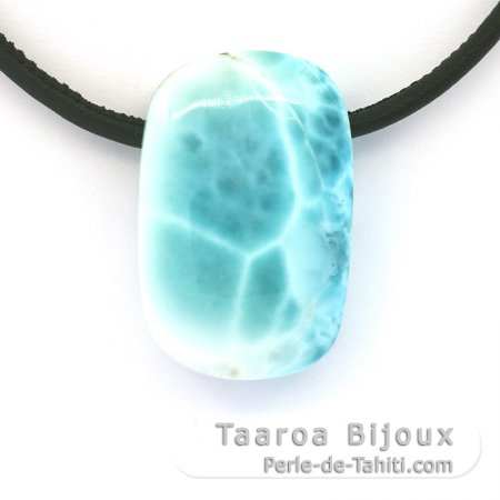 Leder Halsband und 1 Larimar - 33 x 21 x 10 mm - 14.8 gr