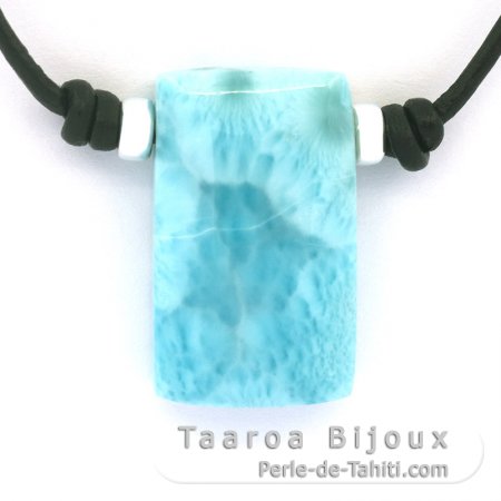 Leder Halsband und 1 Larimar - 27 x 16 x 8.3 mm - 8.9 gr