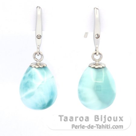 Silber Ohrringe und 2 Larimar - 12 x 10 mm - 2.2 gr