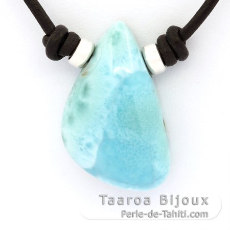 Leder Halsband und 1 Larimar - 26 x 17 x 10 mm - 7.3 gr