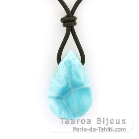 Leder Halsband und 1 Larimar - 26 x 16.5 x 9.2 mm - 6.2 gr