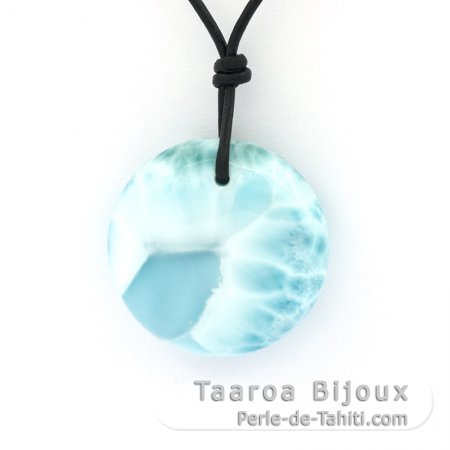 Leder Halsband und 1 Larimar - 22 x 7.5 mm - 6.6 gr