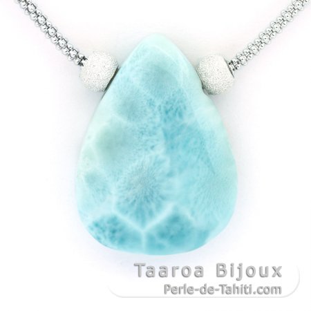 Sterling Silber Halsband und 1 Larimar - 27 x 20 x 7 mm - 6.8 gr