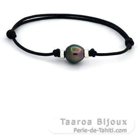 Armband aus gewachster Baumwolle und 1 Semi Barock TahitiPerle B 10.7 mm