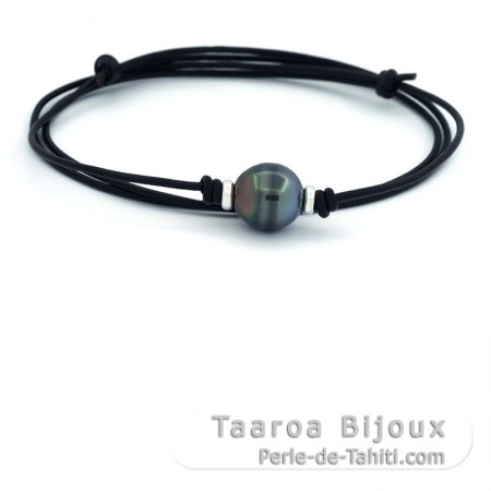 Leder Halsband und 1 Circles TahitiPerle C 12.4 mm