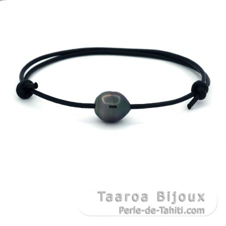 Leder Armband und 1 Circles TahitiPerle B 9.6 mm