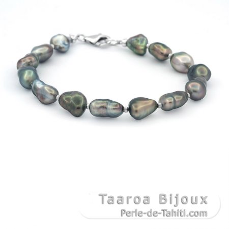 Armband aus 14 Tahiti Keishi und Silber