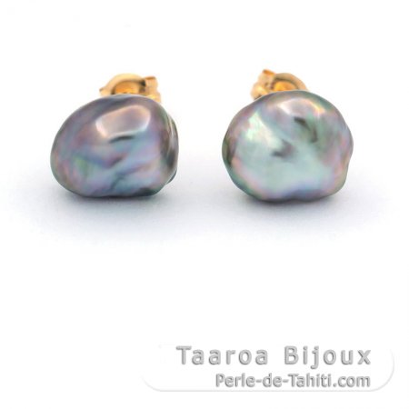 18K Gold Ohrringe und 2 Tahiti Keishi