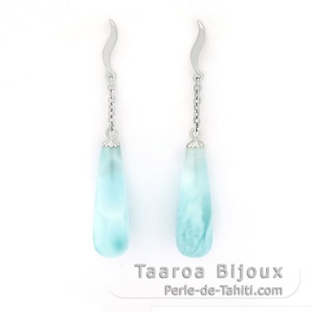 Silber Ohrringe und 2 Larimar - 22 x 7 mm