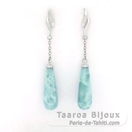 Silber Ohrringe und 2 Larimar - 22 x 7 mm