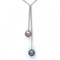 Silber Halsband und 2 Runde TahitiPerlen C 10.9 und 11.5 mm