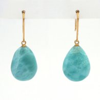 18K Gold Ohrringe und 2 Larimar - 16.5 x 12 x 5.5 mm - 3.44 gr