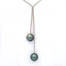 Sterling Silber Halsband und 2 Runde TahitiPerlen C 12.6 und 12.8 mm