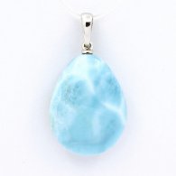 18K Weissgold Anhngerund 1 Larimar - 22 x 16.8 x 8.4 mm - 4.8 gr