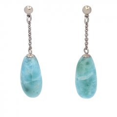 Silber Ohrringe und 2 Larimar - 15 x 7.6 mm - 4.3 gr