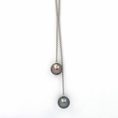 Sterling Silber Halsband und 2 Runde TahitiPerlen B/C 11 und 11.4 mm