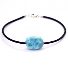 Sterling Silber, Gummi Armband und 1 Larimar - 17.8 x 13 x 7.4 mm - 3.2 gr