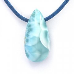 Leder Halsband und 1 Larimar - 30 x 14 x 10 mm - 7.7 gr