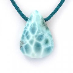 Baumwolle Halsband und 1 Larimar - 33 x 23 x 11 mm - 13.9 gr