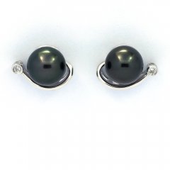 Sterling Silber Ohrringe und 2 Runde TahitiPerlen B 8.2 mm