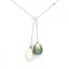 Sterling Silber Halsband und 2 Tahiti Keishi