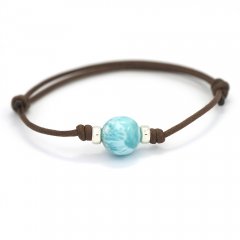 Baumwolle Armband und 1 Larimar - 10.7 mm - 2.7 gr