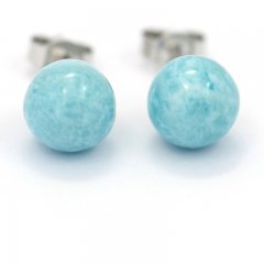 Silber Ohrringe und 2 Larimar - 8.2 mm - 1.7 gr