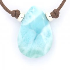 Baumwolle Halsband und 1 Larimar - 26 x 17 x 7.7 mm - 6.3 gr