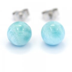 Silber Ohrringe und 2 Larimar - 8 mm - 1.5 gr