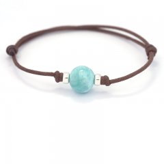 Baumwolle Armband und 1 Larimar - 11.3 mm - 2.5 gr