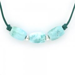 Leder Halsband und 3 Larimar - 12 x 8.6 mm - 4.3 gr