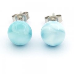 Silber Ohrringe und 2 Larimar - 8.2 mm - 1.7 gr