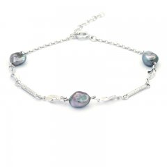 Silber Armband und 3 Tahiti Keishi