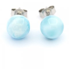 Silber Ohrringe und 2 Larimar - 8.2 mm - 1.7 gr