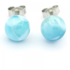 Silber Ohrringe und 2 Larimar - 8.1 mm - 1.6 gr