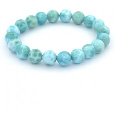 Armband aus 20 Larimar-Perlen - 9.5 bis 9.8 mm - 16 cm - 26.2 gr