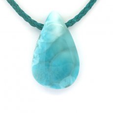 Baumwolle Halsband und 1 Larimar - 35 x 21 x 8.5 mm - 11 gr