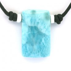 Leder Halsband und 1 Larimar - 27 x 16 x 8.3 mm - 8.9 gr