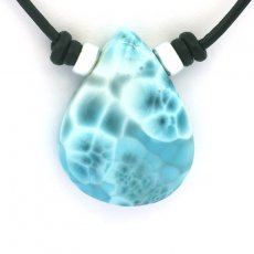 Leder Halsband und 1 Larimar - 32 x 24 x 9.7 mm - 11.3 gr