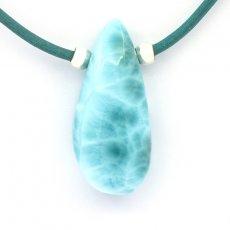 Leder Halsband und 1 Larimar - 37 x 17 x 10.8 mm - 10.8 gr