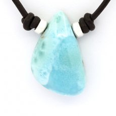 Leder Halsband und 1 Larimar - 26 x 17 x 10 mm - 7.3 gr